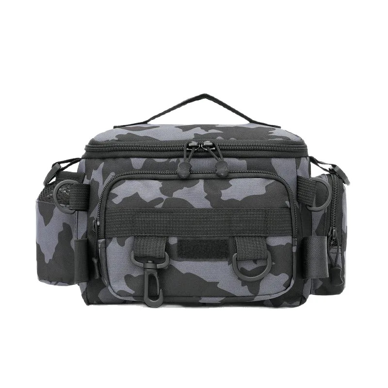 Fish Finder Case - กระเป๋าสะพายไหล่สำหรับใส่อุปกรณ์ตกปลาสีดำ กระเป๋าคาดเอว กระเป๋ากีฬากลางแจ้งพร้อมที่ใส่คันเบ็ด